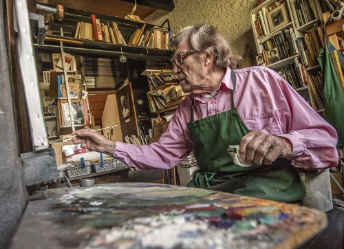Jean Roll dans son atelier de Mies 2011
